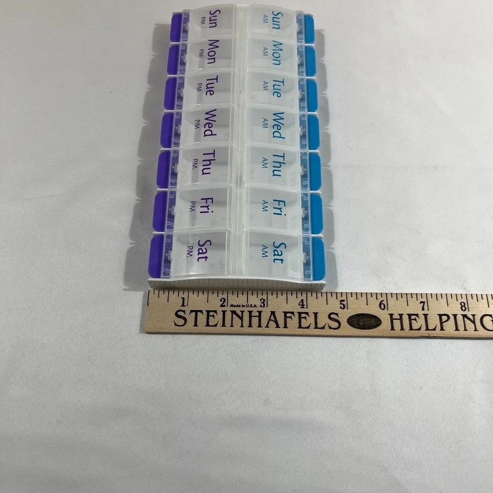 7 Day AM PM Weekly Pill Organizer Large Push Button Medicine Box Case 2 /Day
